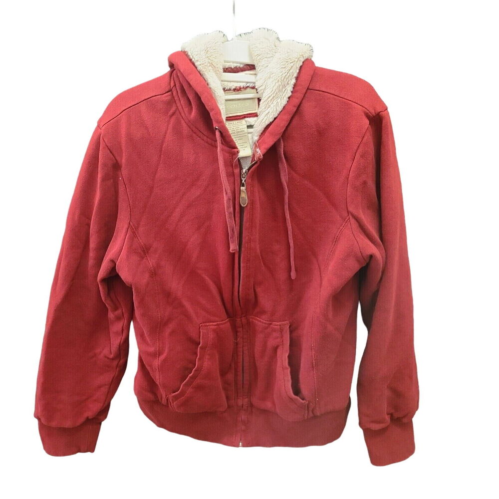 Green Tea Womens Hoodie Red Size Large Cotton Shell Polyester Lining Long Sleeve
